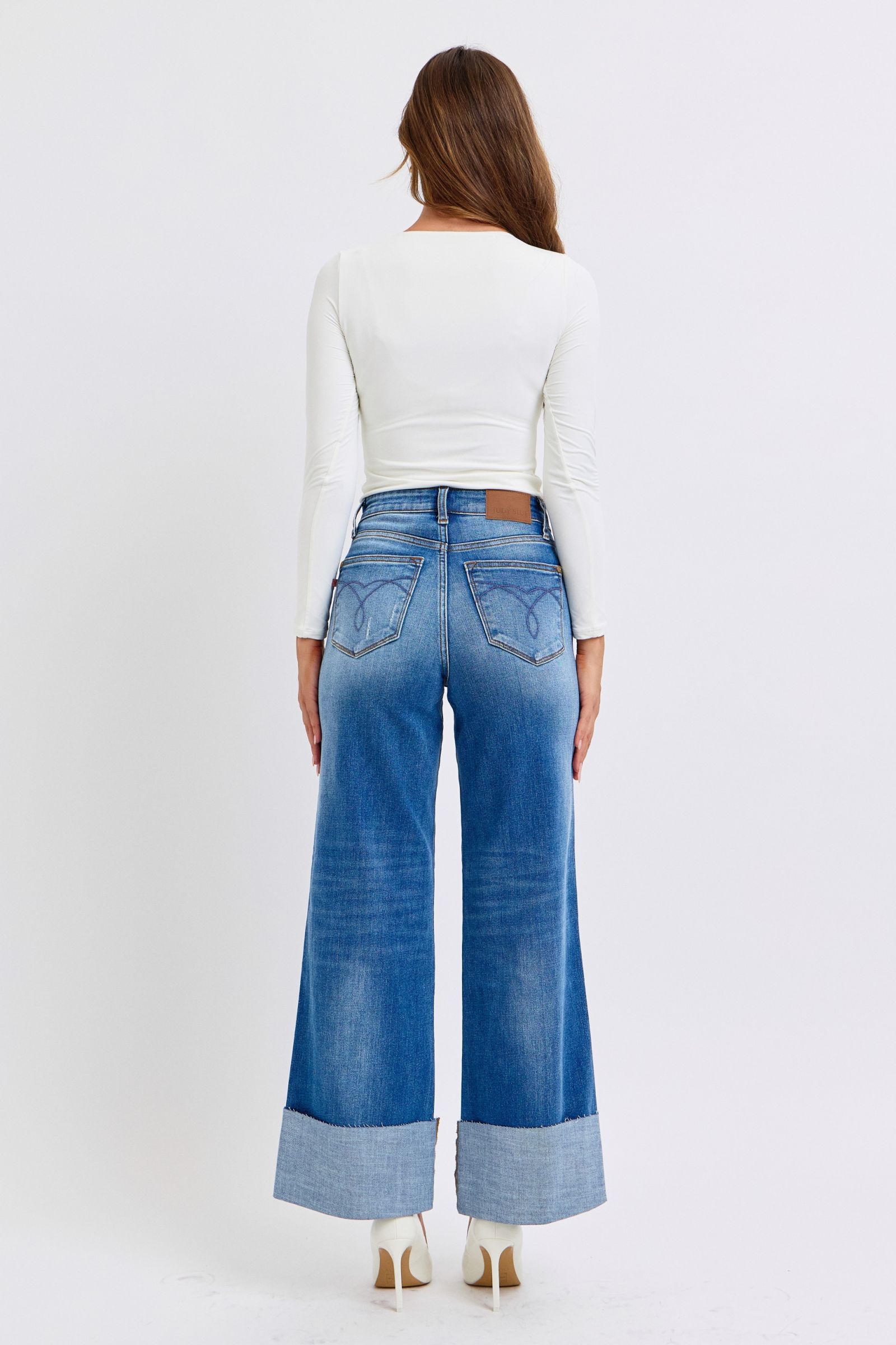 Judy Blue Full Size Distressed High Waist Wide Leg Jeans Judy Blue Full Size Distressed High Waist Wide Leg Jeans - TopFashionHQ