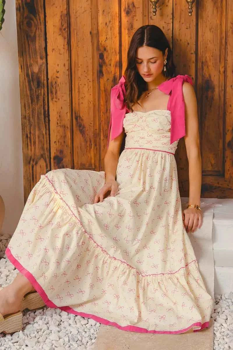 SO ME Ribbon Flowy Maxi Dress with Contrast Trim SO ME Ribbon Flowy Maxi Dress with Contrast Trim