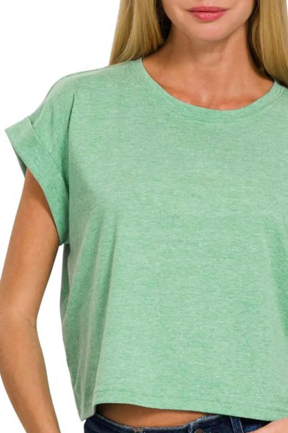 Zenana Rolled Sleeve Crop T-Shirt Zenana Rolled Sleeve Crop T-Shirt