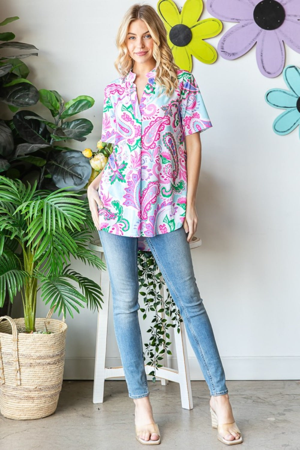 Heimish Full Size Paisley Print Short Sleeve Top Heimish Full Size Paisley Print Short Sleeve Top - TopFashionHQ