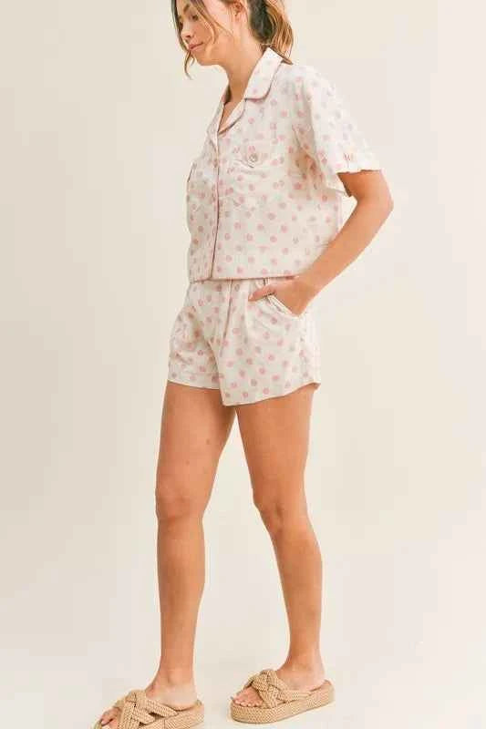 MABLE Polka Dot Collar Crop Top and Short Lounge Set MABLE Polka Dot Collar Crop Top and Short Lounge Set
