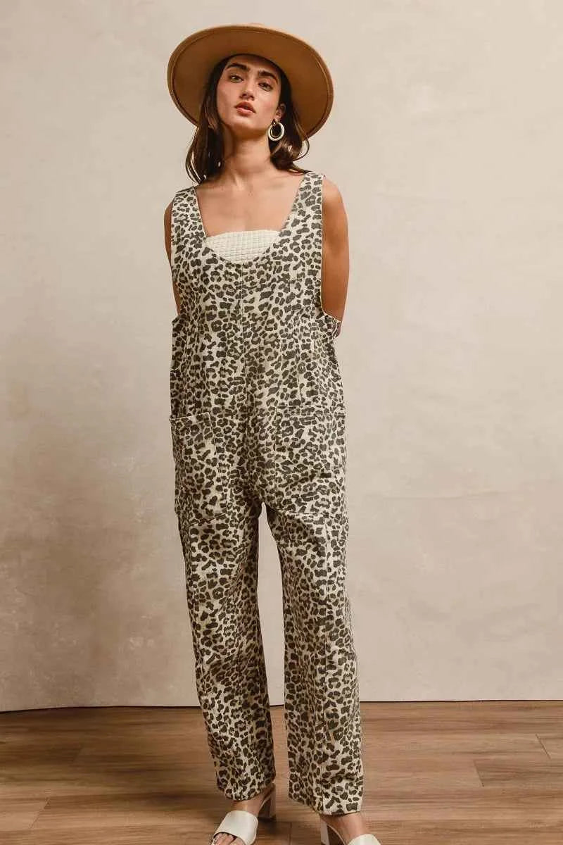 BiBi Leopard Print Adjustable Strap U Neck Jumpsuit BiBi Leopard Print Adjustable Strap U Neck Jumpsuit