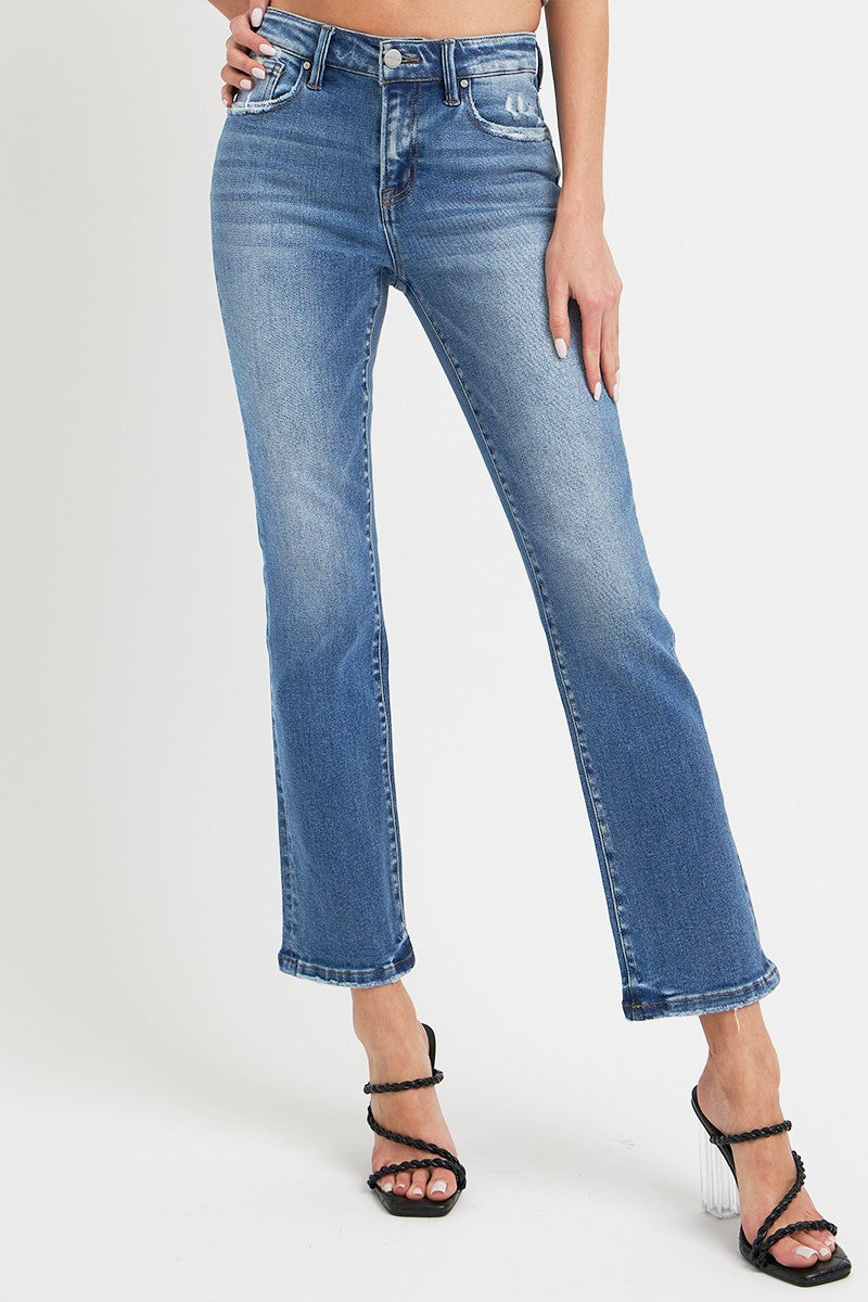 RISEN Full Size Mid Rise Ankle Straight Jeans with Pockets RISEN Full Size Mid Rise Ankle Straight Jeans with Pockets - TopFashionHQ