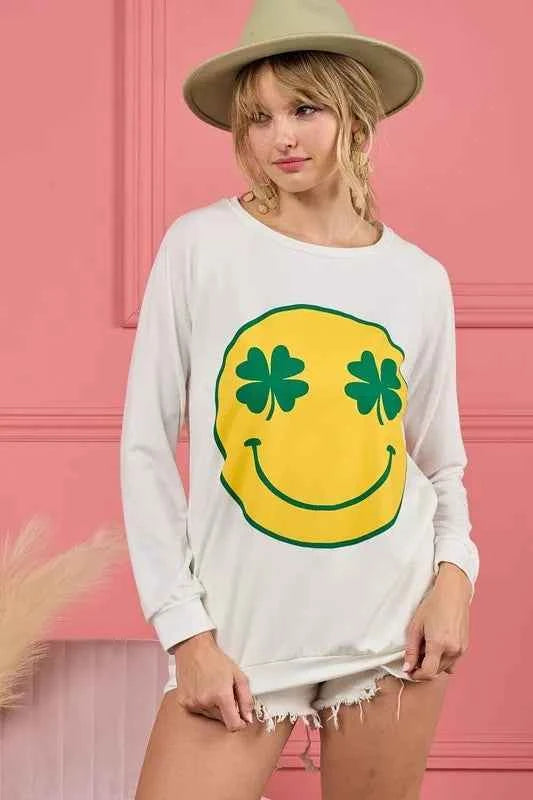 BiBi Smile Face Graphic Round Neck Long Sleeve Top BiBi Smile Face Graphic Round Neck Long Sleeve Top