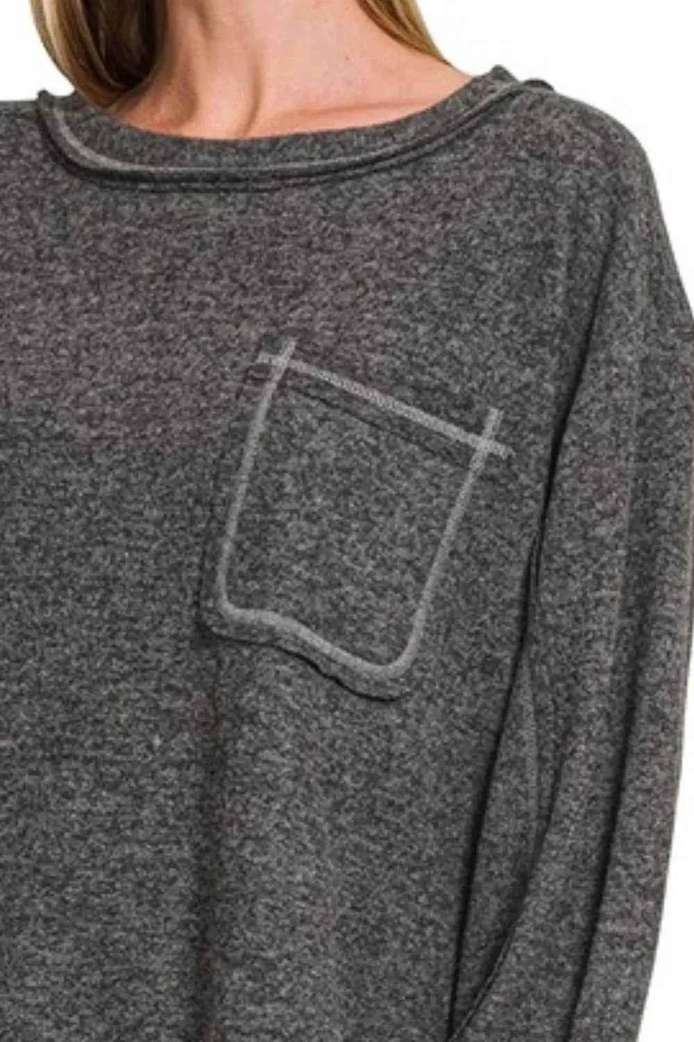 Zenana Brushed Hacci Hi-low Round Neck Knit Top Zenana Brushed Hacci Hi-low Round Neck Knit Top