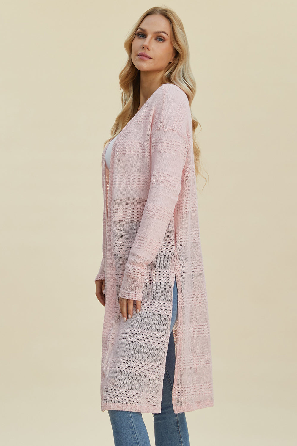 Double Take Full Size Open Front Longline Cardigan Double Take Full Size Open Front Longline Cardigan