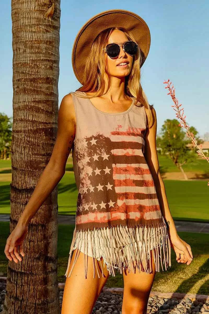 BiBi American Flag Print Knit Sleeveless Top BiBi American Flag Print Knit Sleeveless Top
