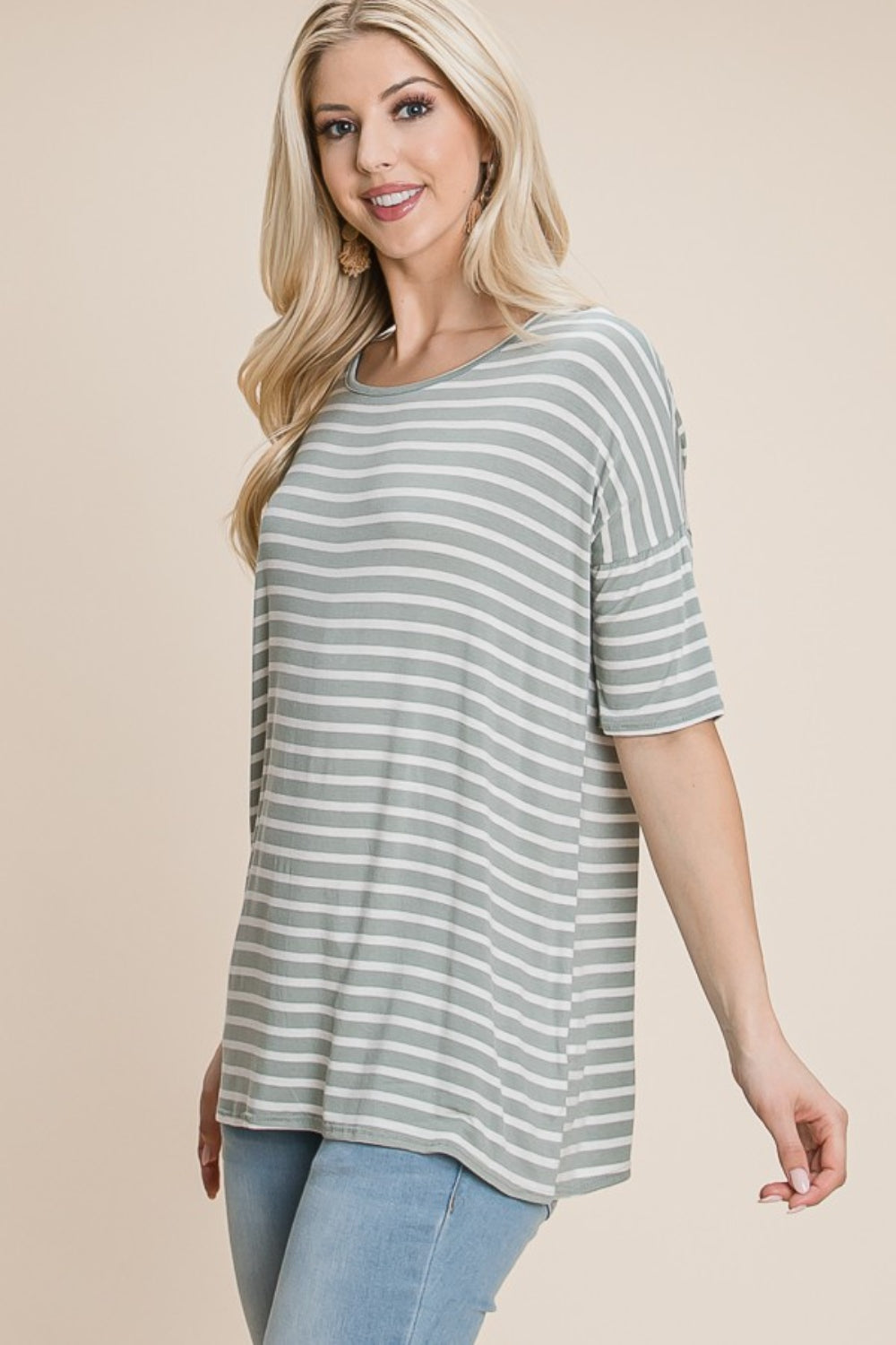 BOMBOM Striped Round Neck T-Shirt BOMBOM Striped Round Neck T-Shirt - TopFashionHQ