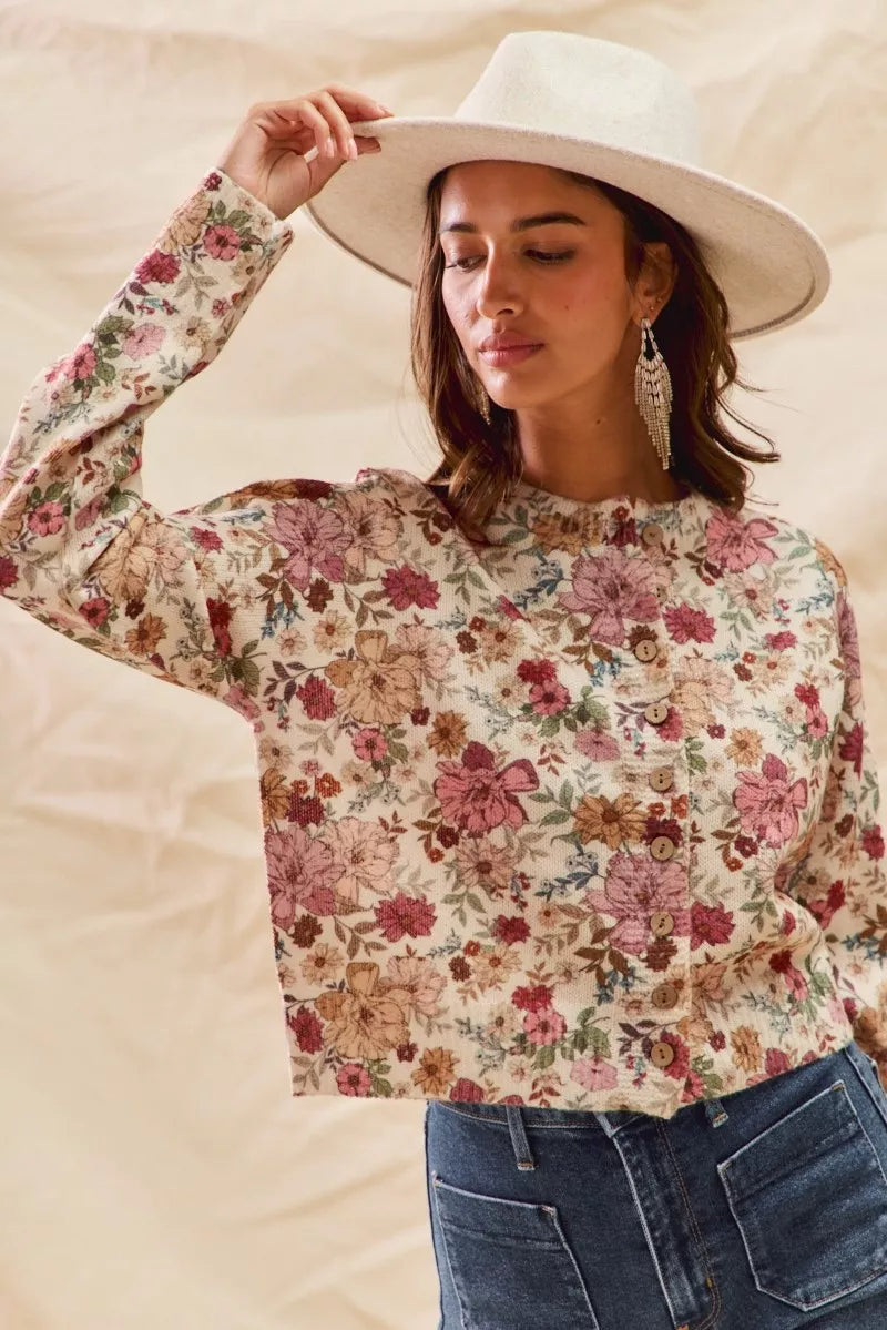 SO ME Floral Print Button Front Sweater Cardigan 8930b8b906a546c79f52145f8dc9d370-Max-Origin
