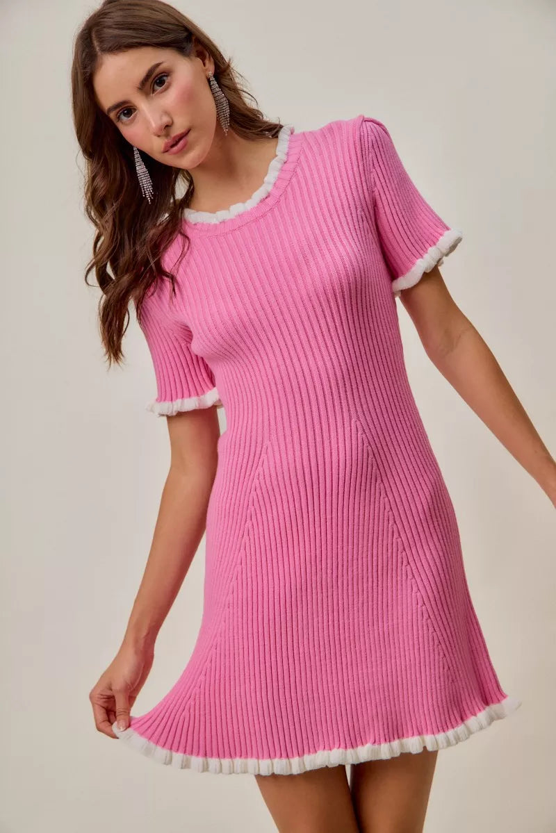 SO ME Contrast Ruffled Sweater Knit Mini Dress 894a469013104ec19a88e5e72c867adb-Max-Origin