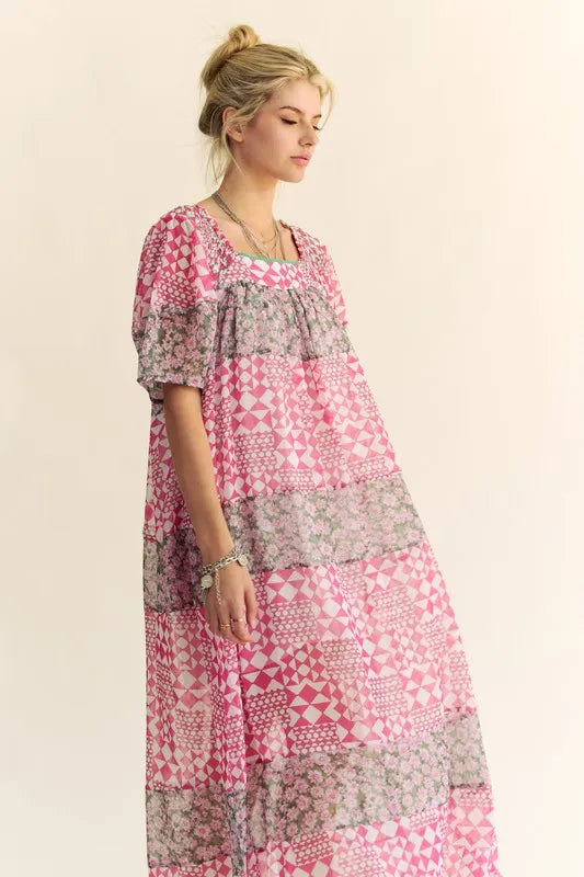 Davi & Dani Multi Floral Square Neck Puff Sleeve Maxi Dress 897e9f06c19d44cb82f367009566b508-Max-Origin
