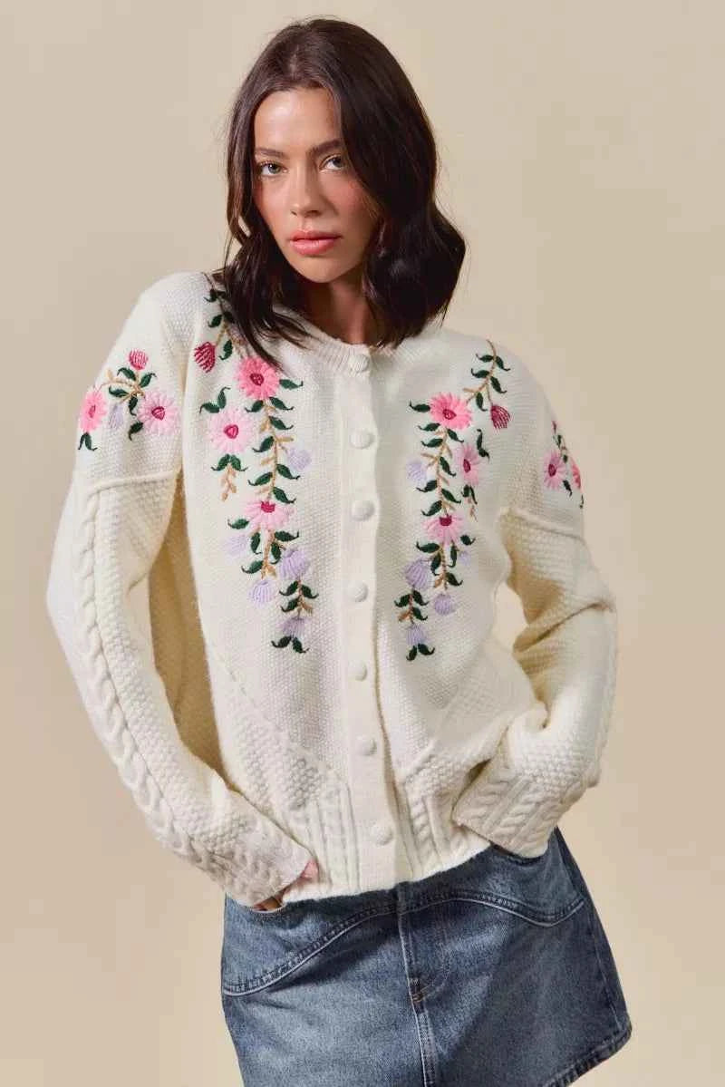 SO ME Floral Embroidered Coquette Sweater Cardigan SO ME Floral Embroidered Coquette Sweater Cardigan