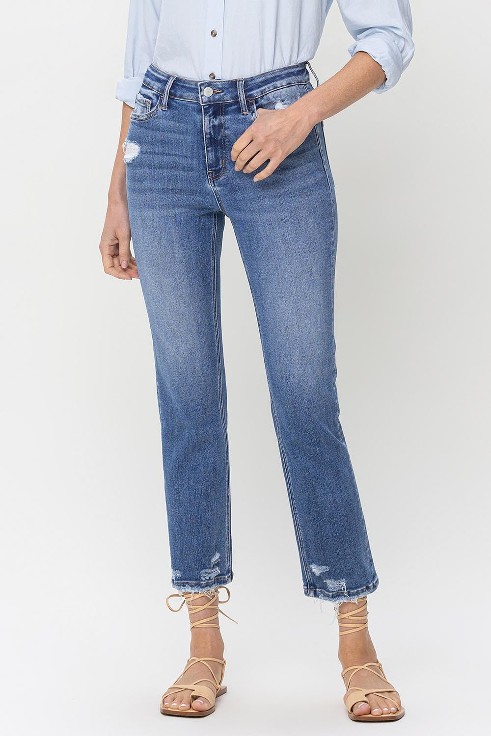 Lovervet High Rise Raw Hem Straight Jeans Lovervet High Rise Raw Hem Straight Jeans - TopFashionHQ