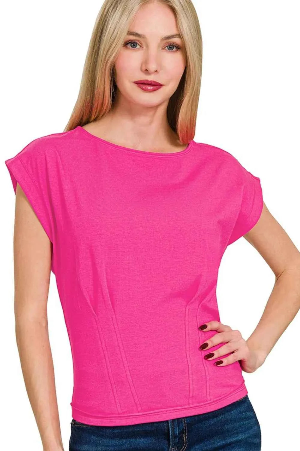 Zenana Gathered Waist Round Neck Top Zenana Gathered Waist Round Neck Top