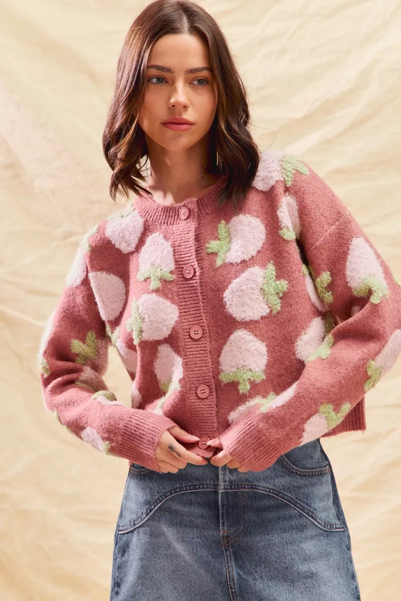 SO ME Strawberry Fruit All Over Button Sweater Cardigan 89e07b4ac26b43d99bef1cf966eb544a-Max-Origin