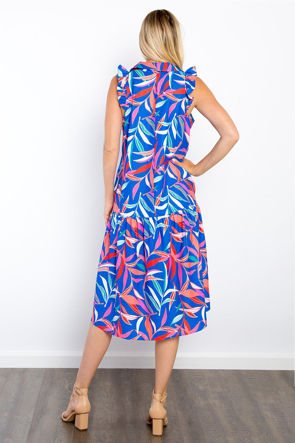 Be Stage Print Ruffled Midi Dress with Pockets Be Stage Print Ruffled Midi Dress with Pockets - TopFashionHQ