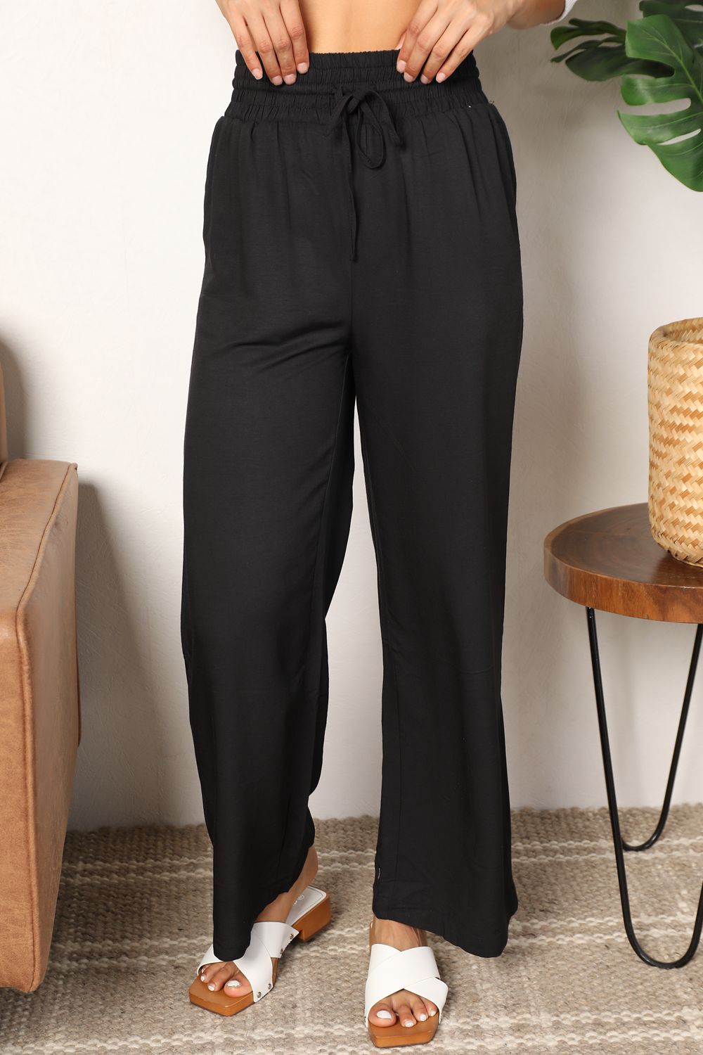 Double Take Drawstring Smocked Waist Wide Leg Pants Double Take Drawstring Smocked Waist Wide Leg Pants - TopFashionHQ