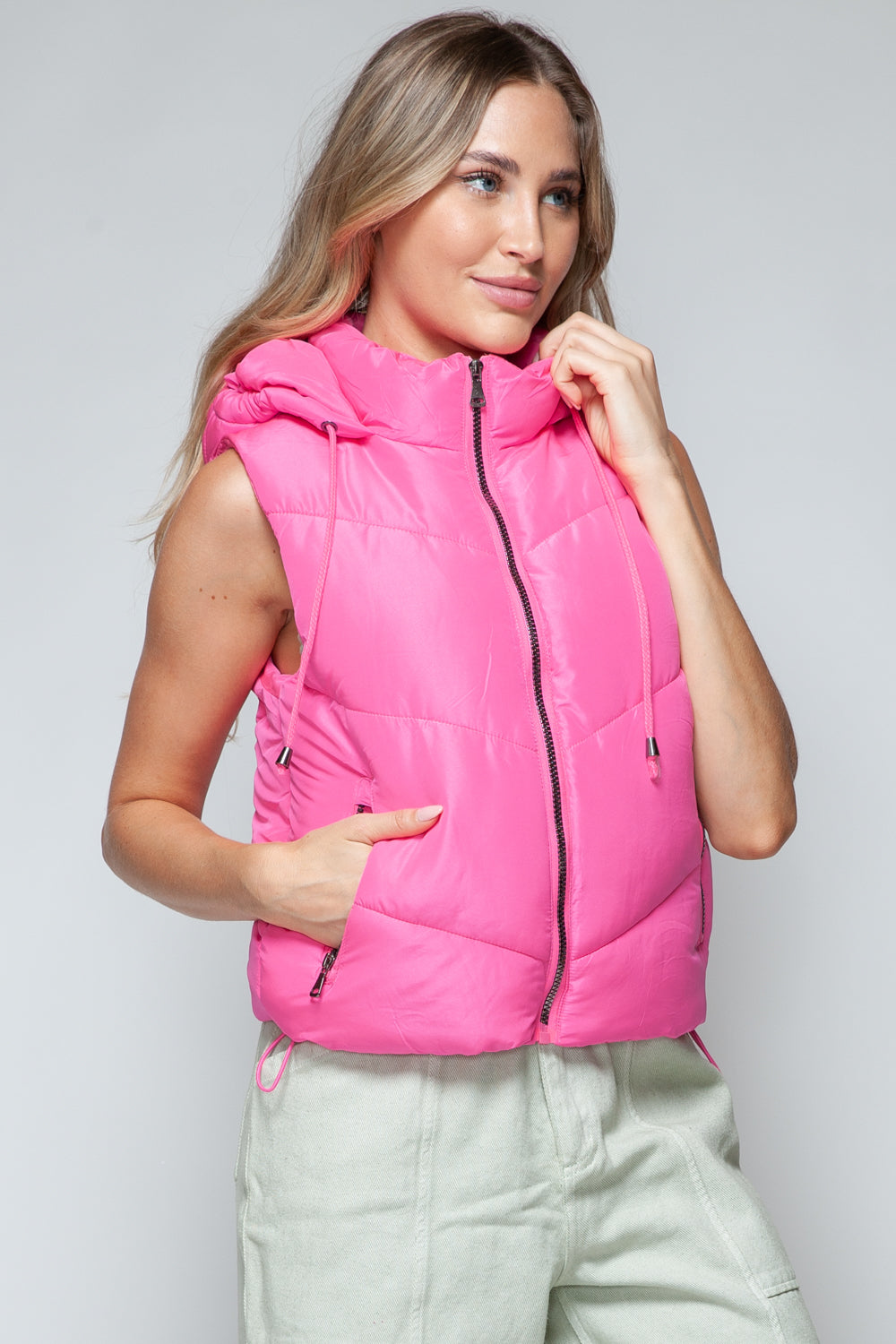 Snobbish Zip Up Quilted Hooded Vest Snobbish Zip Up Quilted Hooded Vest - TopFashionHQ