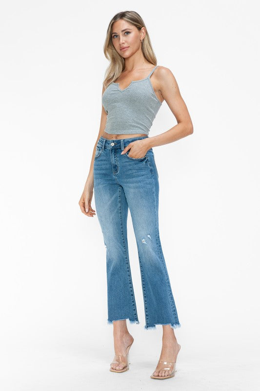 bytos Raw Hem Distressed Mid Rise Crop Jeans bytos Raw Hem Distressed Mid Rise Crop Jeans