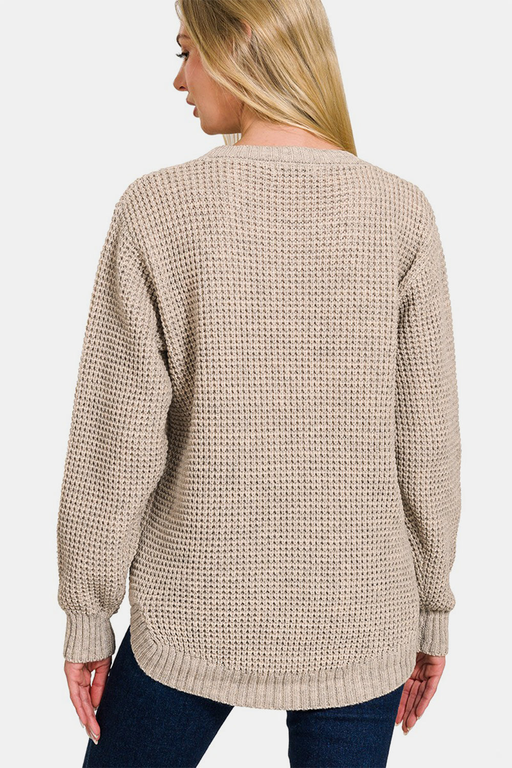 Zenana High Low Long Sleeve Waffle Sweater Zenana High Low Long Sleeve Waffle Sweater - TopFashionHQ