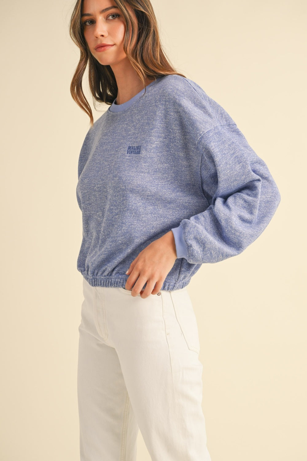 Mable Round Neck Letter Embroidery Crop Sweatshirt Mable Round Neck Letter Embroidery Crop Sweatshirt