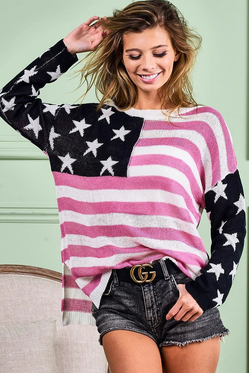 BiBi American Flag Low Gauge Knit Top 8ac98b90ed5a49c8be91d60443548b0e-Max-Origin