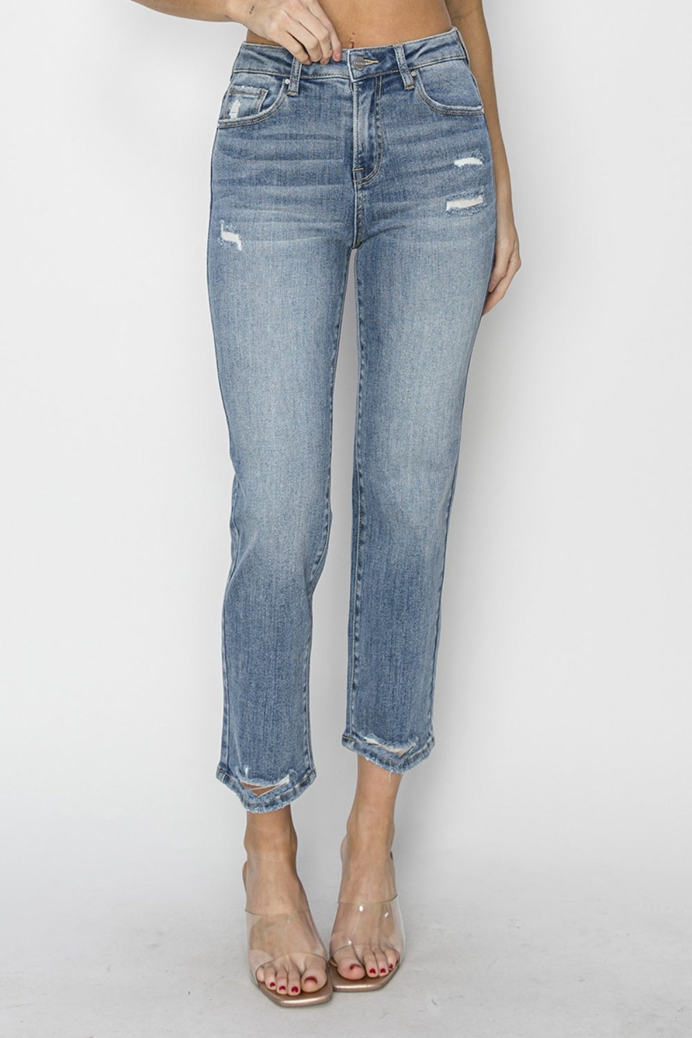 RISEN Full Size High Waist Distressed Cropped Jeans RISEN Full Size High Waist Distressed Cropped Jeans - TopFashionHQ