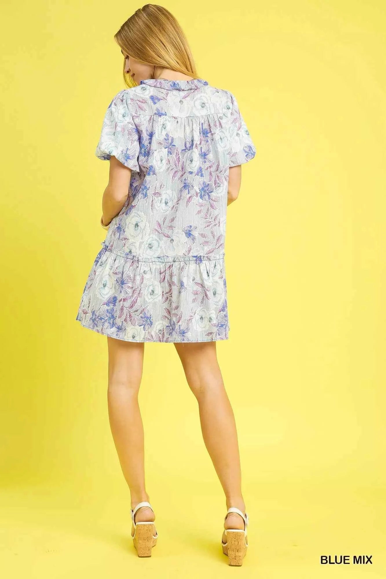 Umgee Floral Ruffled Puff Sleeve Mini Dress Umgee Floral Ruffled Puff Sleeve Mini Dress