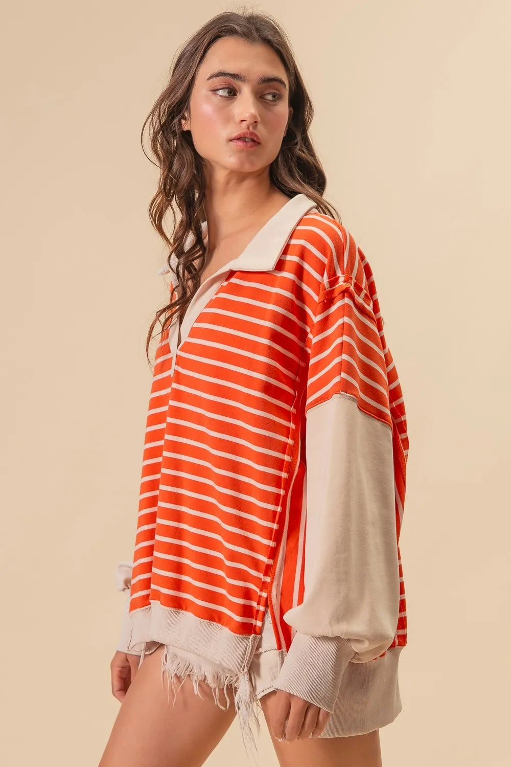 BiBi Stripe Knit Loose Fit Top With Cut Edge Detail 8b3bfff0ac29447aafe48f1c3ca6c221-Max-Origin