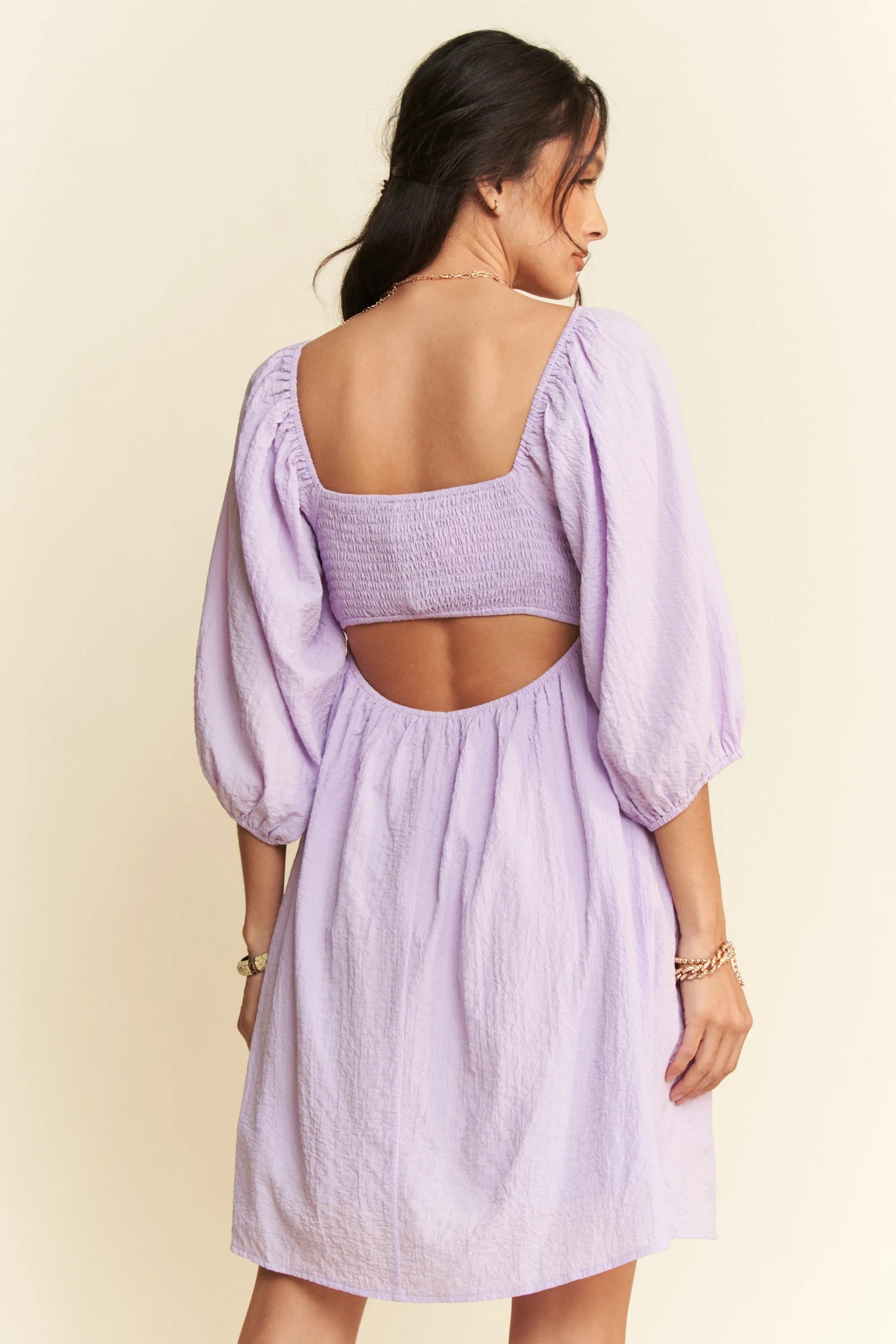 Davi & Dani Self-Tie Puff Sleeve Smocking Open Back Mini Dress 8b6697d73c674255a547a91851b746ee-Max-Origin