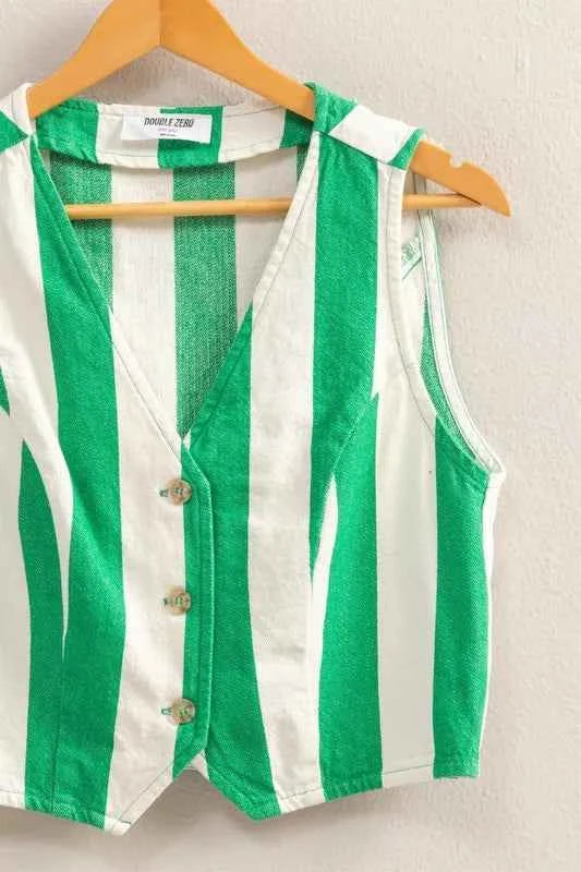 HYFVE Woven Striped V-Neck Button Down Vest HYFVE Woven Striped V-Neck Button Down Vest