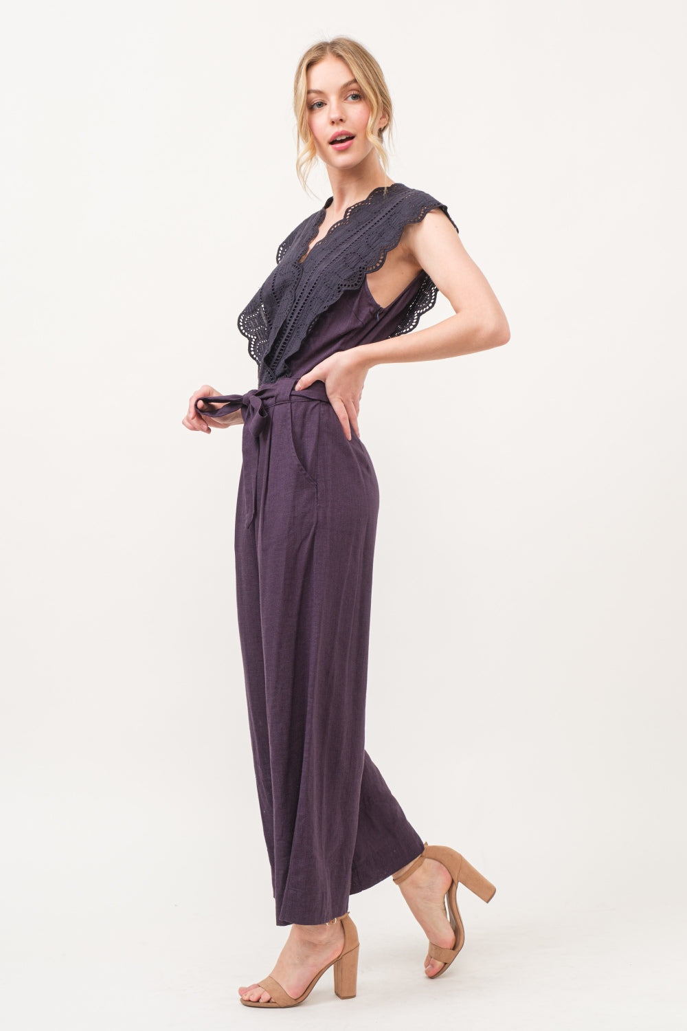 And The Why Laced Surplice Tie Waist Jumpsuit And The Why Laced Surplice Tie Waist Jumpsuit - TopFashionHQ