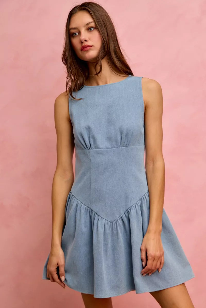 SO ME Fit And Flare Sleeveless Denim Mini Dress 8be9b99556d7421e9b788ffaf4b0cebc-Max-Origin