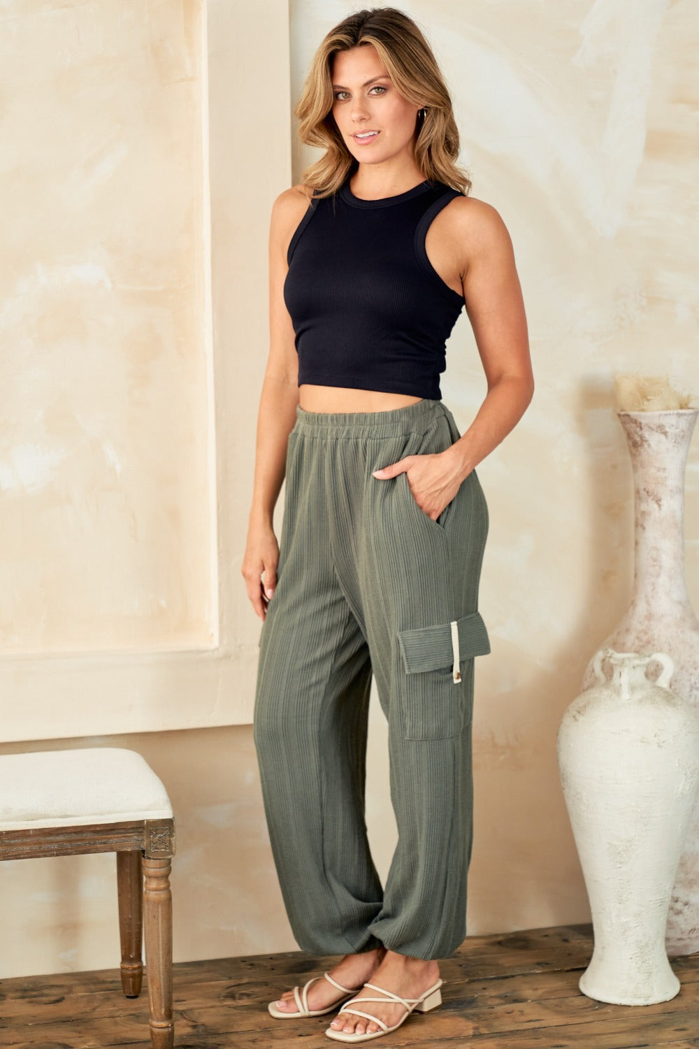 Hailey & Co Textured Rib Cargo Pants Hailey & Co Textured Rib Cargo Pants