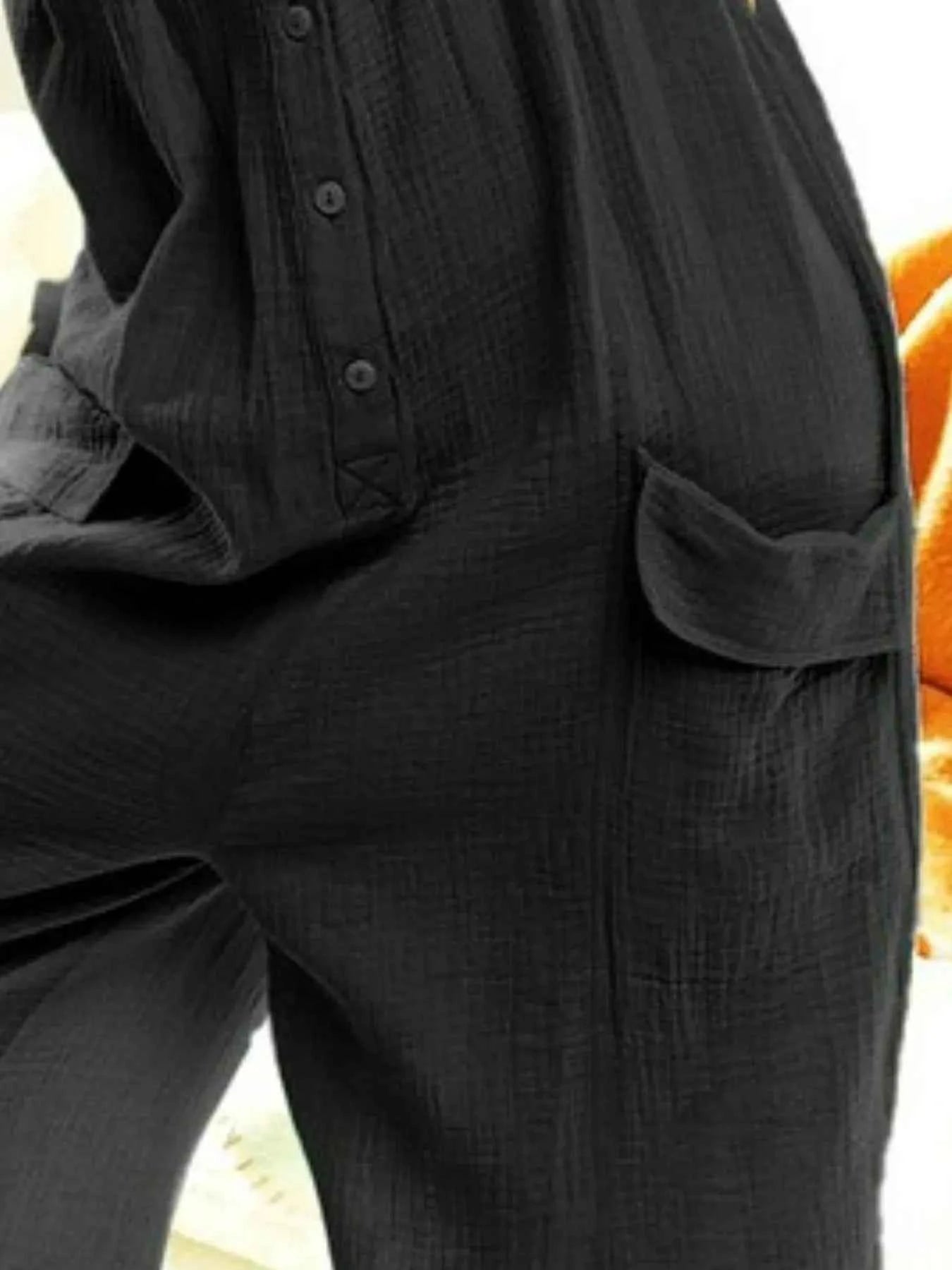 BiBi Gauze Buttoned Up Overall Jumpsuit with Pockets BiBi Gauze Buttoned Up Overall Jumpsuit with Pockets