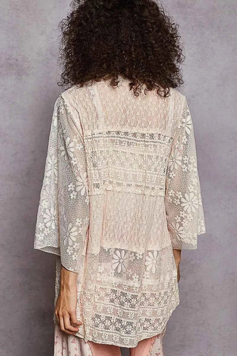 POL Lace Floral Open Front Cardigan with Trim Detail POL Lace Floral Open Front Cardigan with Trim Detail