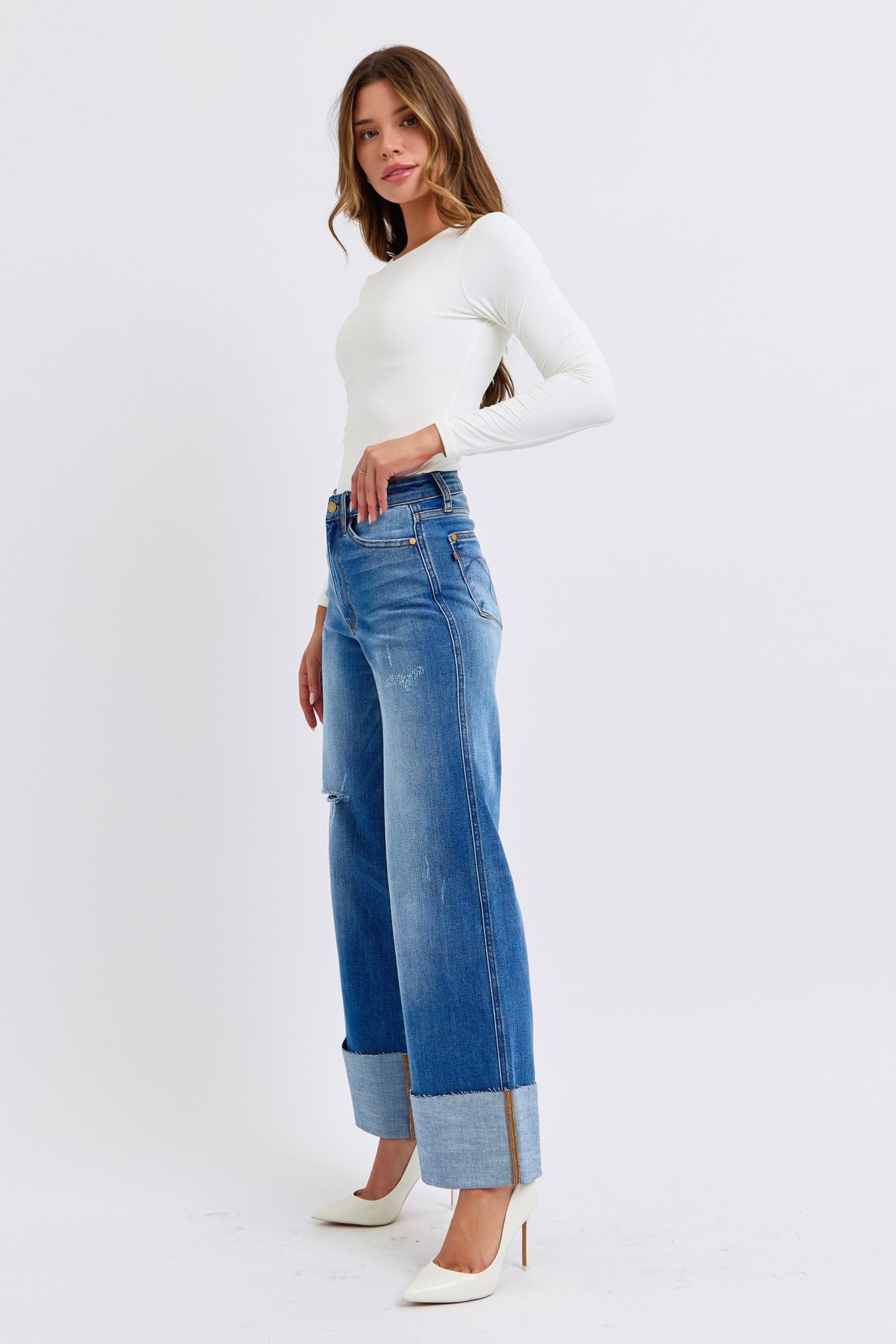 Judy Blue Full Size Distressed High Waist Wide Leg Jeans Judy Blue Full Size Distressed High Waist Wide Leg Jeans - TopFashionHQ