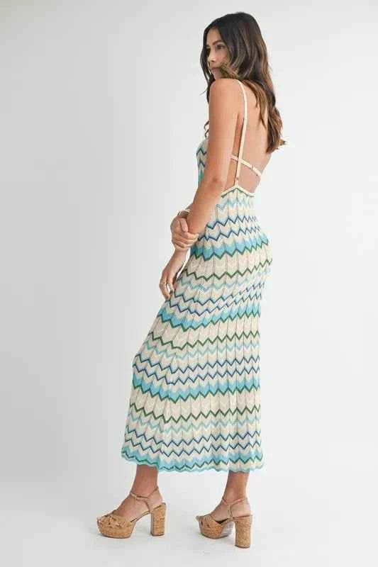 MABLE Lightweight Pointelle Chevron Knit Maxi Dress MABLE Lightweight Pointelle Chevron Knit Maxi Dress