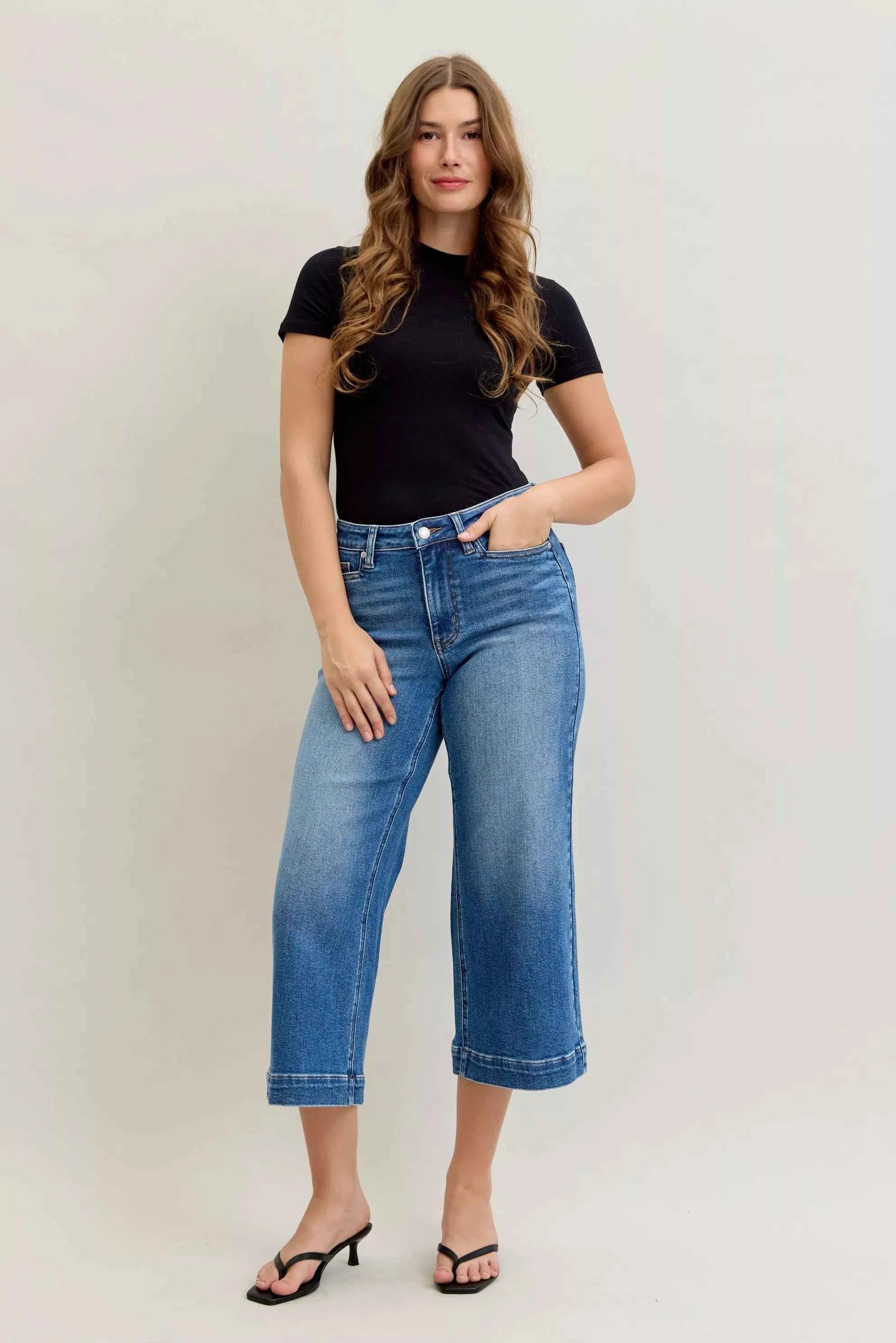Judy Blue Mid Rise Crop Wide Leg Jeans Judy Blue Mid Rise Crop Wide Leg Jeans
