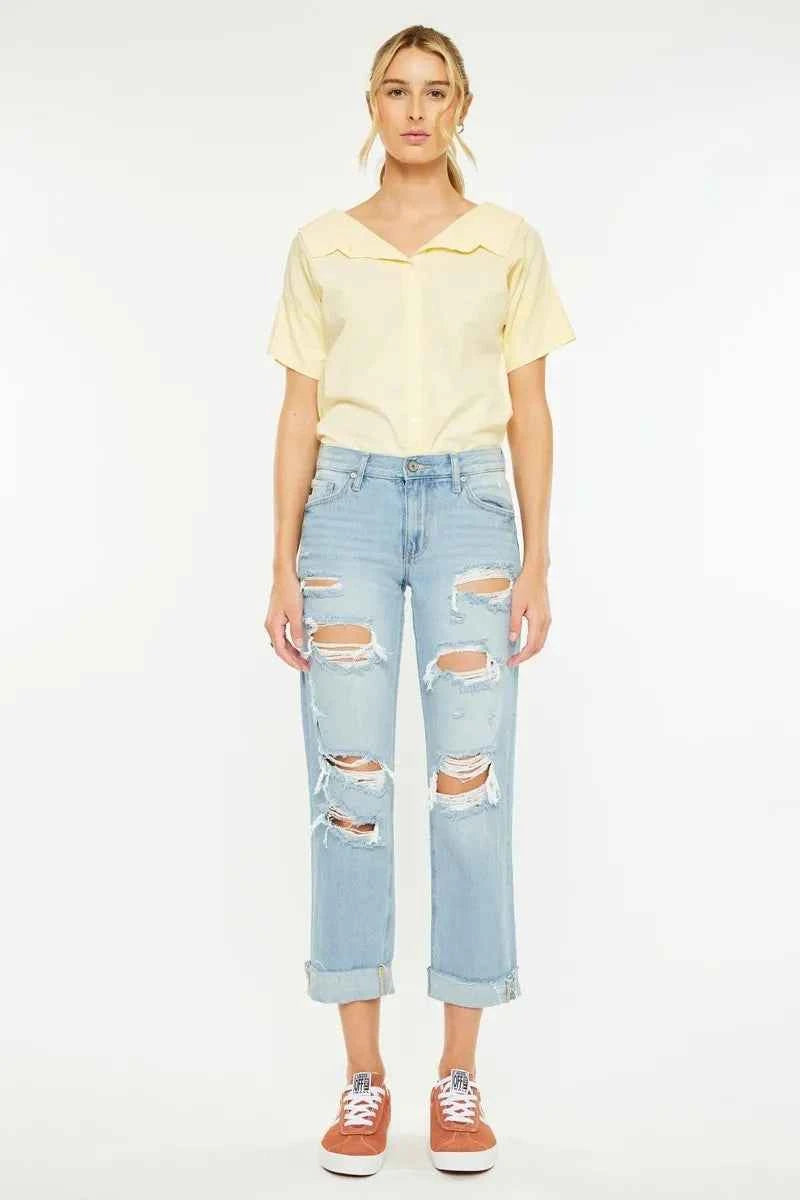 Kancan Mid Rise Distressed Boyfriend Jeans Kancan Mid Rise Distressed Boyfriend Jeans