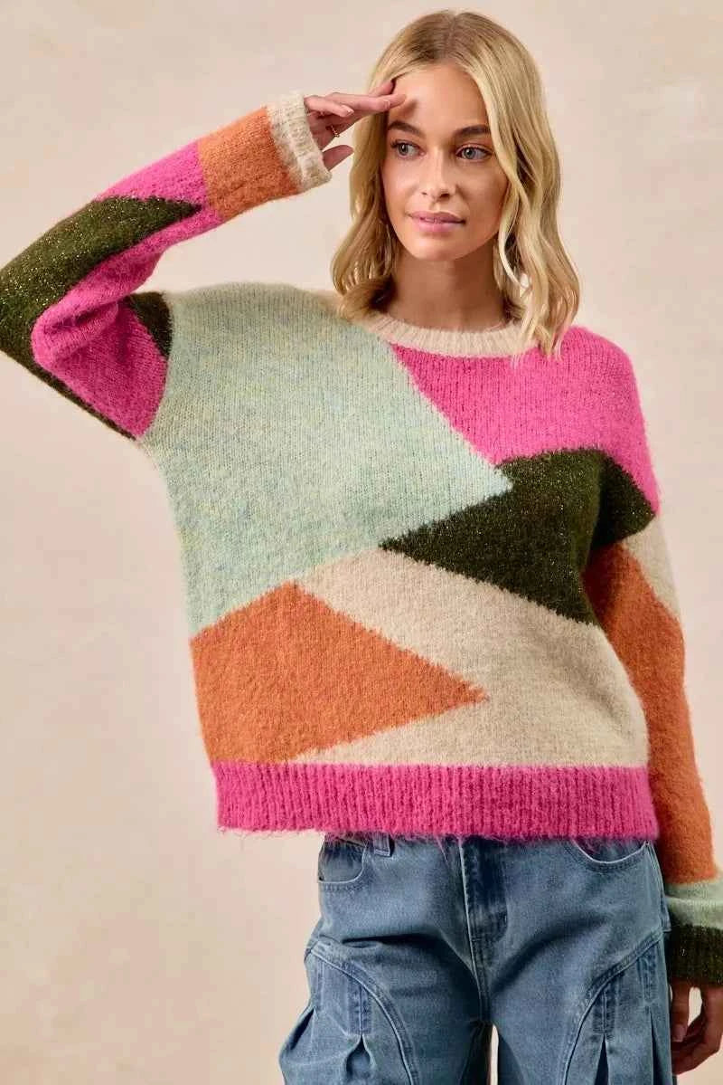 BiBi Multi Color Block Sweater Top BiBi Multi Color Block Sweater Top