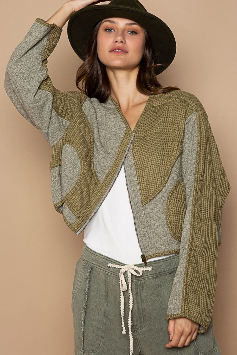 POL Quilted Knit Viding Detail Knit Patch Jacket POL Quilted Knit Viding Detail Knit Patch Jacket