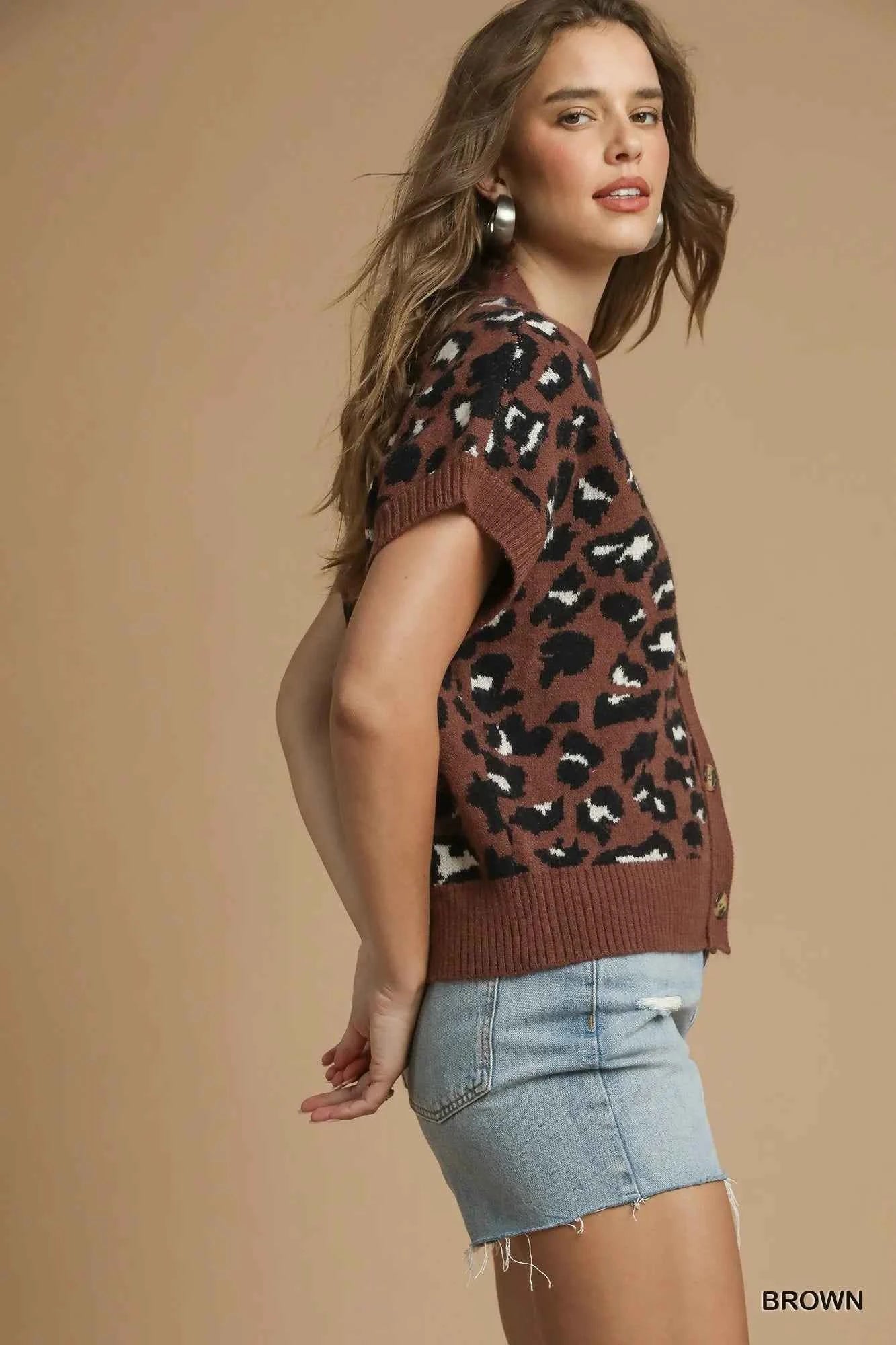 Umgee Leopard Button Down Short Sleeve Cardigan Umgee Leopard Button Down Short Sleeve Cardigan