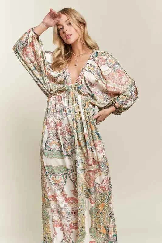 ADORA Printed V-Neck Batwing Sleeve Dress ADORA Printed V-Neck Batwing Sleeve Dress