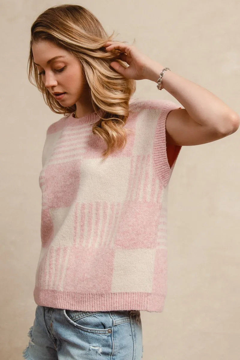 BiBi Checker With Stripes Pattern Sleeveless Sweater 8c90cd498a53479ebc122c32b3fdac04-Max-Origin