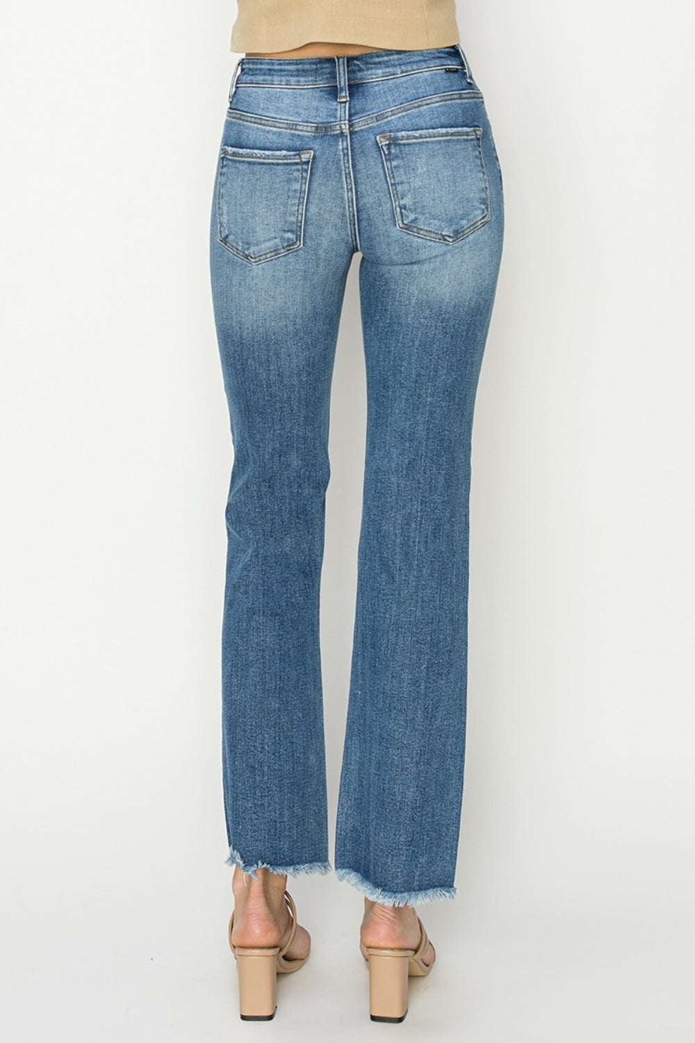 RISEN Mid-Rise Frayed Hem Bootcut Jeans RISEN Mid-Rise Frayed Hem Bootcut Jeans - TopFashionHQ