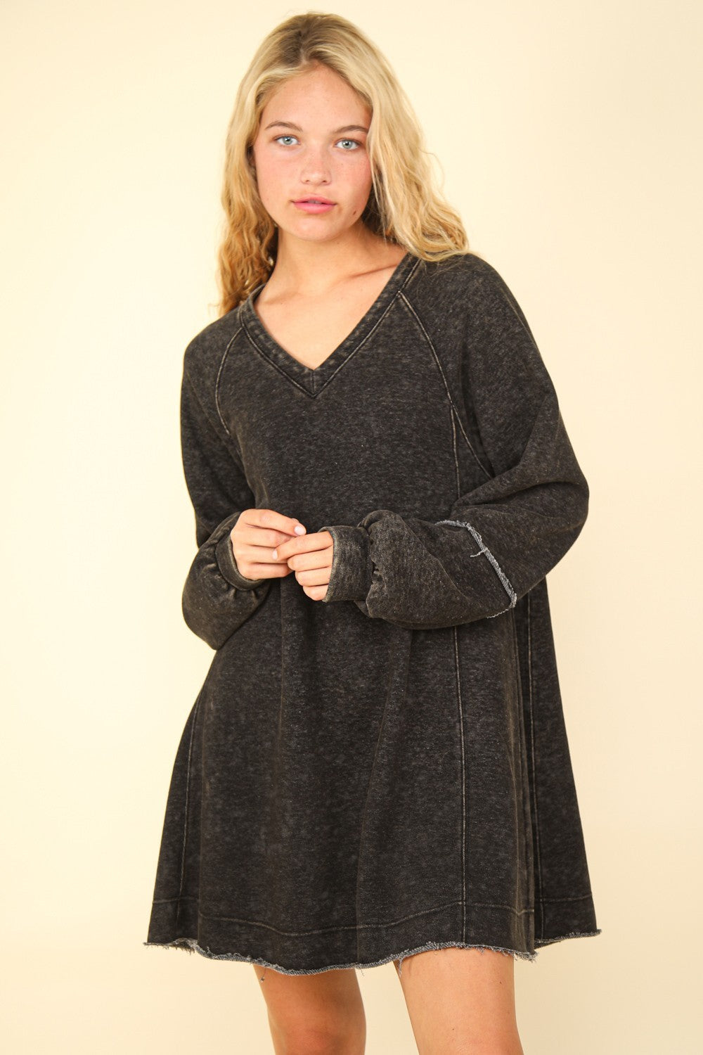 VERY J Mineral Washed Oversized A-Line Mini Dress VERY J Mineral Washed Oversized A-Line Mini Dress - TopFashionHQ