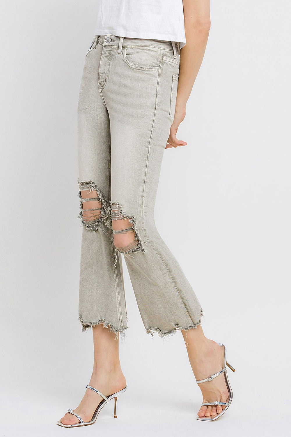 Lovervet Distressed Raw Hem Cropped Flare Jeans Lovervet Distressed Raw Hem Cropped Flare Jeans - TopFashionHQ