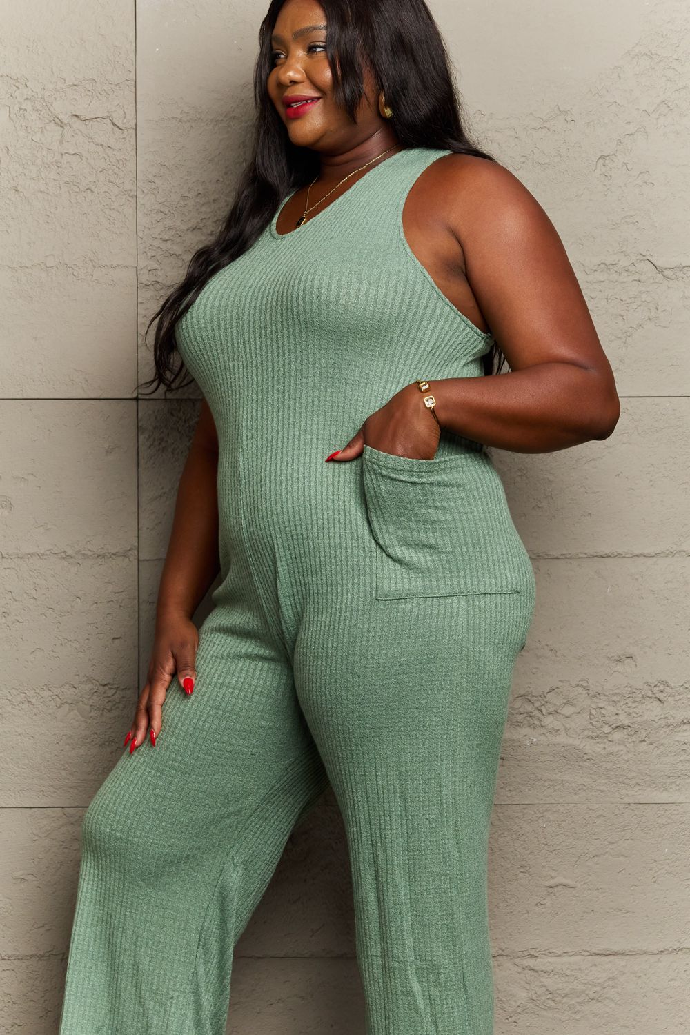 HEYSON Don't Get It Twisted Full Size Rib Knit Jumpsuit HEYSON Don't Get It Twisted Full Size Rib Knit Jumpsuit - TopFashionHQ