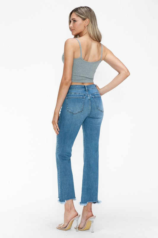 bytos Raw Hem Distressed Mid Rise Crop Jeans bytos Raw Hem Distressed Mid Rise Crop Jeans